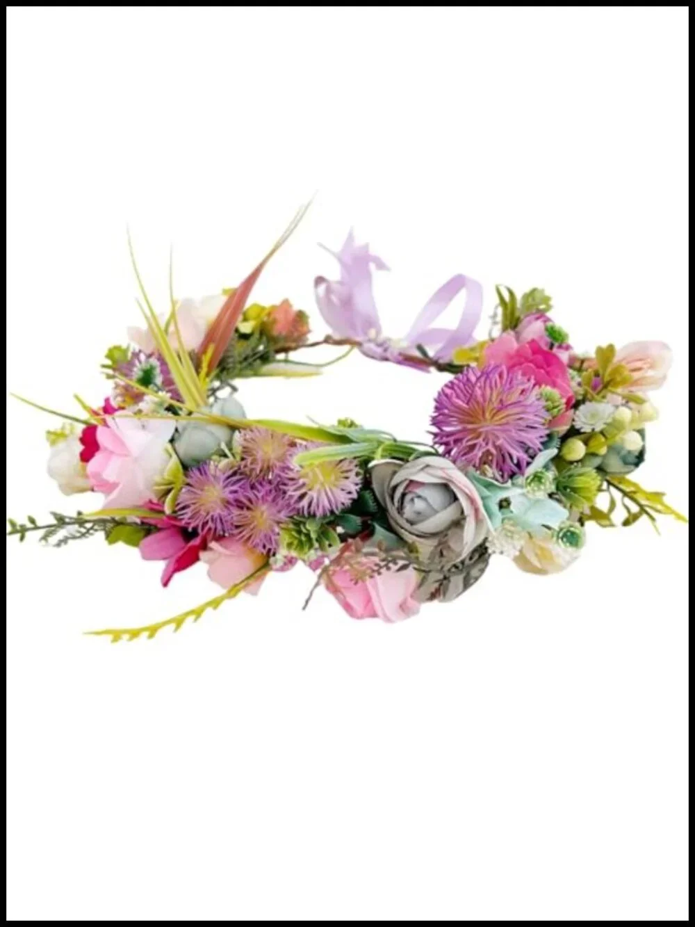 Artificial Flower Crown Headpiece with Adjustable Ribbon, Handmade Forest Fairy